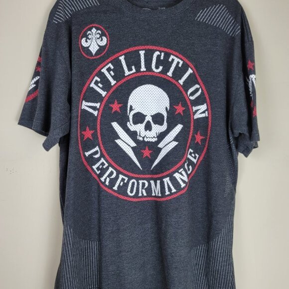 Affliction T-Shirt Mens 2XL Grunge Gray Y2K Skull Short Sleeve - Picture 5 of 7